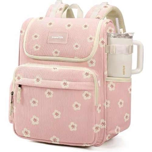 Large Corduroy Diaper Bag Backpack for Mom, 25L Baby Travel Bag with Insulated Bottle Pockets, 40oz Side Strap & Stroller-Ready Straps