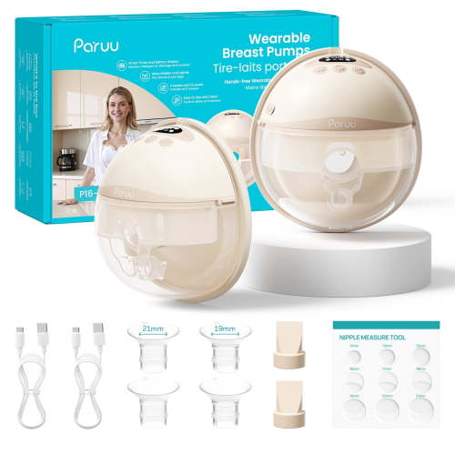 Paruu Wearable Breast Pump, Hands-Free Wireless Electric Pump, 4 Modes 12 Suction Levels, BPA-Free, Portable Lightweight, 2-Pack, Beige
