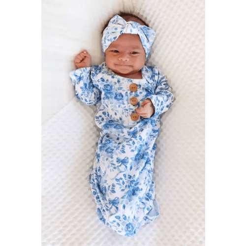 Betsy's Blooms Newborn Baby Knot Gown & Hat Set