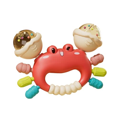 Baby Crab Rattle Toy- ABS Safe Toy for 0-6 Months Baby,Handheld Crab Shaped Toy for 6-12 Months, Early Education Grip & Smart Gift for Newborn Boys and Girls (Red)