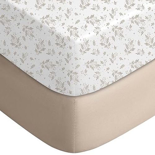 Yoofoss Baby Crib Sheets for Boys Girls, Fitted Crib Sheet 2 Pack for Standard Crib and Toddler Mattress, Super Soft Microfiber Baby Sheet 28x52x8in(Brown+Leaf)