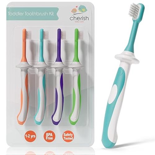 Cherish Baby Care Baby Toothbrush & Toddler Toothbrush Set (0-2 Years) - BPA-Free & Safety-Tested, 2023 Award Winner, Food-Grade Silicone (Teal)