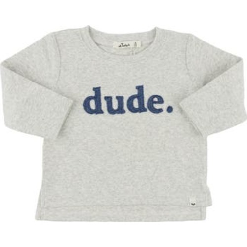 "Dude" Denim Applique Raw Edge Baby Rib L/S Tee- Infant, 18-24M
