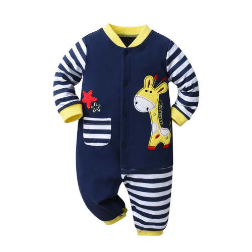 Newborn Baby Boy Clothes Giraffe Style Romper Long Sleeve Stripe Jumpsuits Blue 0-3 Months