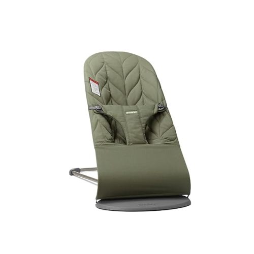 BabyBjörn Bouncer Bliss, Dark Green, Woven, Petal Quilt | 2-in-1 Adjustable Baby Bouncer Seat and Toddler Chair, Newborn to Toddler (8-29 lbs), 4 Positions, Lightweight & Portable