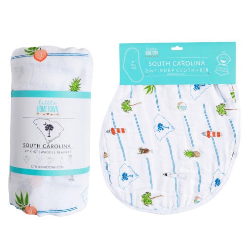South Carolina Baby Swaddle & Burp Cloth Set | Soft Muslin Cotton – Little Hometown