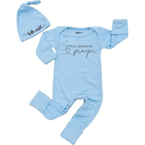 Little Answered Prayer Newborn Bodysuit and Hat Pregnancy Announcement Outfit Gender Neutral Baby Clothes