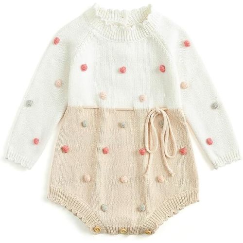 Simplee kids Baby Girls Rompers Long Sleeve Pompoms Infant Toddler Jumpsuit for Spring Fall Winter
