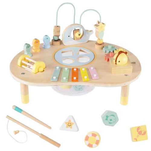 Baby Joy 7-in-1 Activity Center Table with Bead Maze Fishing Game and Xylophone