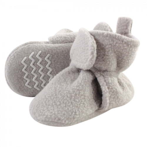Hudson Baby Baby and Toddler Cozy Fleece Booties, Light Gray, 0-6 Months