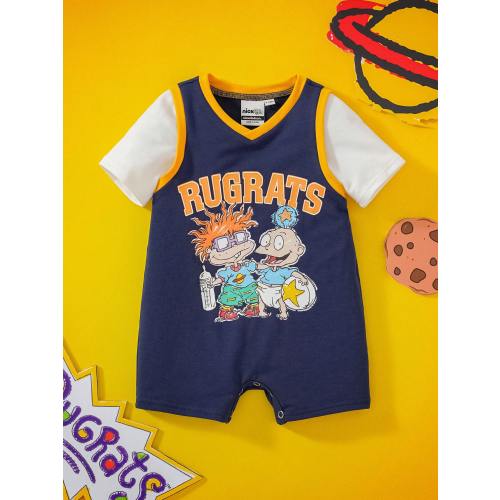Nick 90s | SHEIN Baby Boy Cartoon Sports Cute Casual Graffiti Character Print Romper