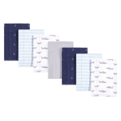 Hudson Baby Infant Boy Cotton Flannel Burp Cloths 7pk, Shark, One Size