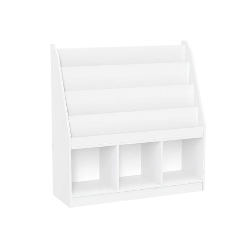 RiverRidge Kids' Playroom Bookrack with 3 Toy Organizer Cubbies and 4 Book Shelves White