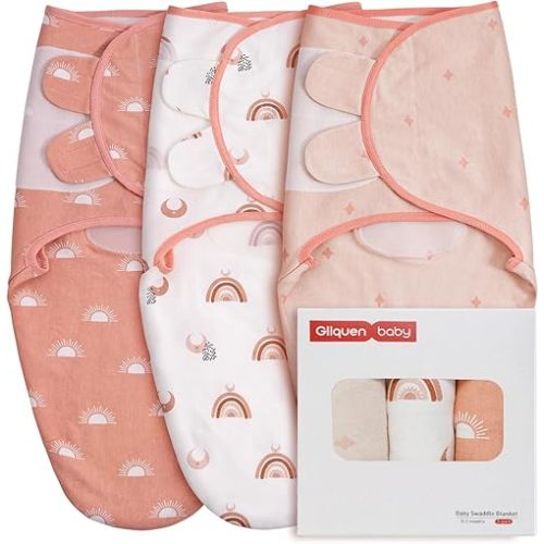 GLLQUEN BABY 3-Pack Baby Swaddle Sleep Sacks for Newborn - Baby Swaddles 3-6 Months, Infant Swaddling Sack, Rainbow & Sun, Newborn Swaddle Blanket Wrap(Medium/Large)