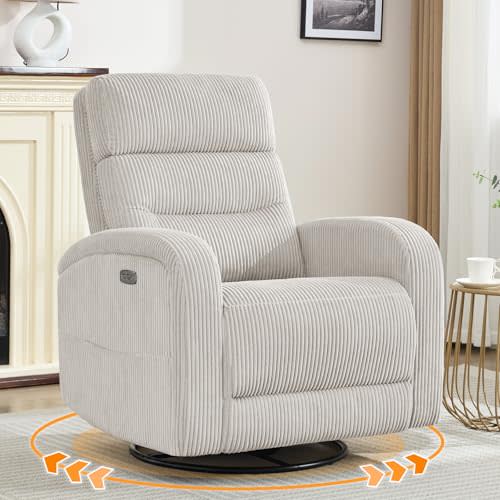 AEMEIOS Swivel Glider Recliner for Nursery, Power Rocking Recliner with USB and Type-C Port, Nursery Swivel Recliners for Living Room, Camel Corduroy