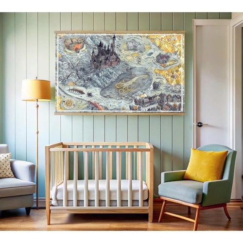 Magical Castle Map Tapestry, Wizarding School Canvas Wall Art