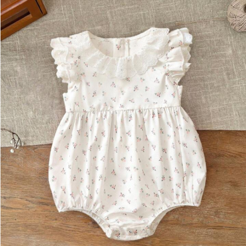Newborn Baby Girls' Cute Ditsy Floral Pattern Ruffle Trim Bodysuit For Summer | SHEIN USA