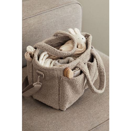 Teddy Fleece Diaper Bag, Light beige