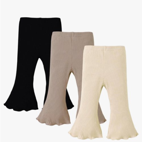 SOBOWO Baby Girl Flare Pants 3 Pack Toddler Solid Ribbed Ruffle Bell Bottoms Pants Trousers Fall Outfits
