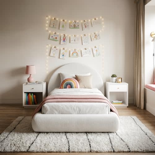 RECCI AirFrame Half-Moon Upholstered Twin Platform Bed Frame | Velvet Curved Arched Base, 6-Inch Thickness Headboard, 5 Inch Fully Round Cushioned Foam, No Box Spring Needed, Easy Assembly
