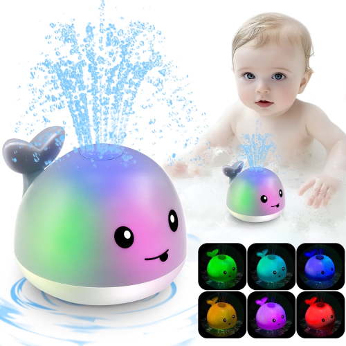 Syenll Baby Bath Toys, Light up Whale Bath Toys Sprinkler for Kids 1-3, Rechargeable Pool Water Bathtub Toys for Toddler Newborn Birthday Gifts