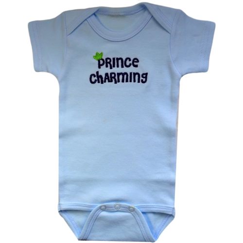 Funny Girl Designs Prince Charming Embroidered Baby Boy 100% Cotton Onesie Bodysuit Creeper New Baby Gift