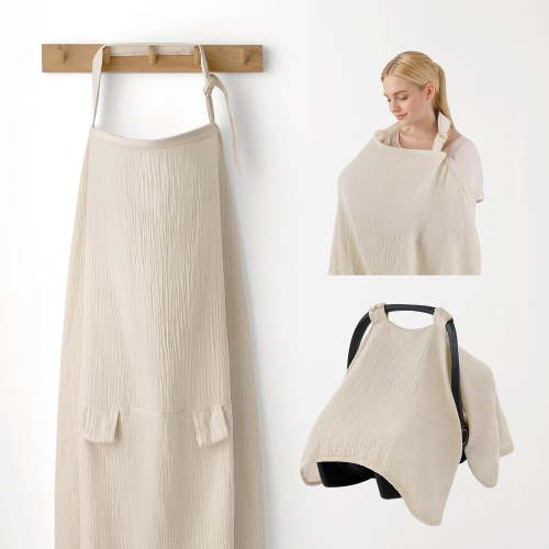 2-in-1 plain weave fine fabric baby car seat covers, multi-purpose breastfeeding towels, breathable baby car seat covers - khaki