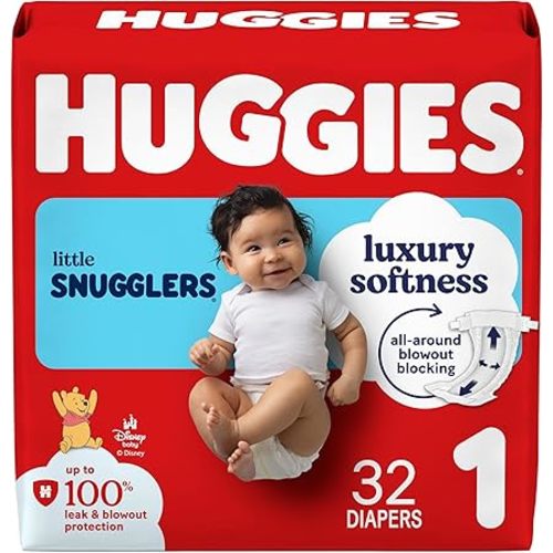 Huggies Size 1 Diapers, Little Snugglers Baby Diapers, Size 1 (8-14 lbs), 32 Count, Packaging May Vary
