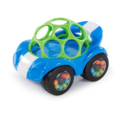 Bright Starts Oball Easy Grasp Rattle & Roll Toy Sports Car BPA-Free Infant Crawling Toy, 1 Pack, Age 3 Months and up, Blue/Green