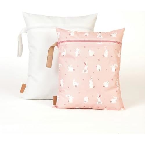 Hamur Wet Bag Set – 2 Pack Reusable Waterproof & Mess-Proof Bags (1 Large 12.6×14.6 in) | Washable at 40 °C, Lightweight Storage for Baby, Travel & Gym Essentials(Pastel-White)