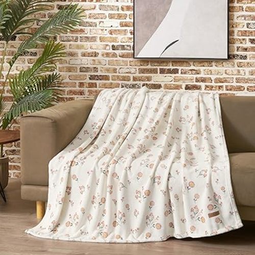 Lucky Brand Daisy Ivory Floral 50"X70" Cozy Plush Blanket - Premium Microfiber Throw for Luxurious Comfort and Style