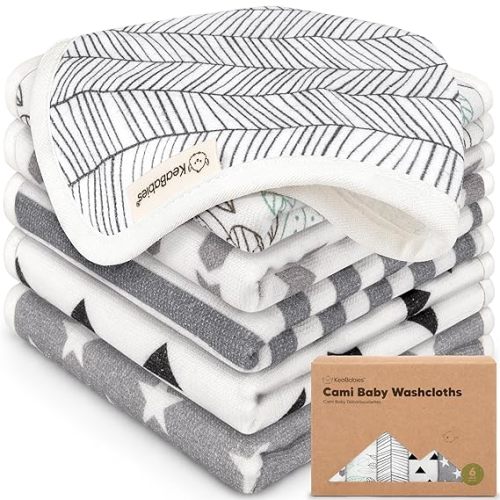 6-Pack Cotton Baby Washcloths for Newborn - Organic Cotton Muslin Soft Wash Cloths for Babies, Infant, Kids, Toddler Towels for Boy, Girl,Super Absorbent Face Cloths,Scratch-free Baby Rags (Grayscape)