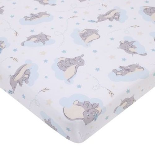 NoJo Disney Dumbo Light Blue, Gray, and White Super Soft Nursery Fitted Mini Crib Sheet