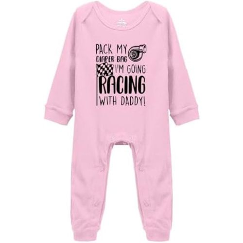 Pack My Diaper Bag I'm Going Racing With Daddy Baby Cloths Long Sleeve Unisex Infant Rompers Bodysuit