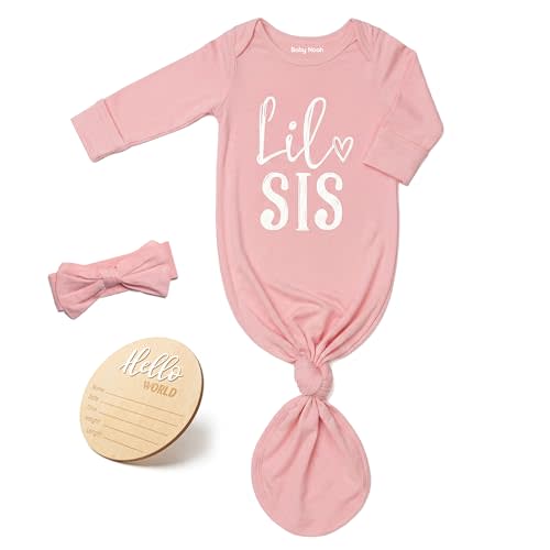 Little Baby Sister Newborn Girl Outfit, Cute Knotted Gown 0-3 Month Soft Infant Going Home Sleepers