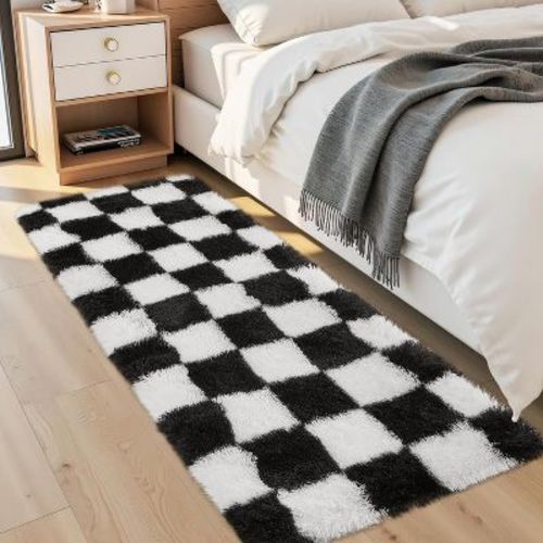 Acekool Multicolor Checkered Shag Rug Plush Thick Memory Foam Non-Slip for Large Living Room