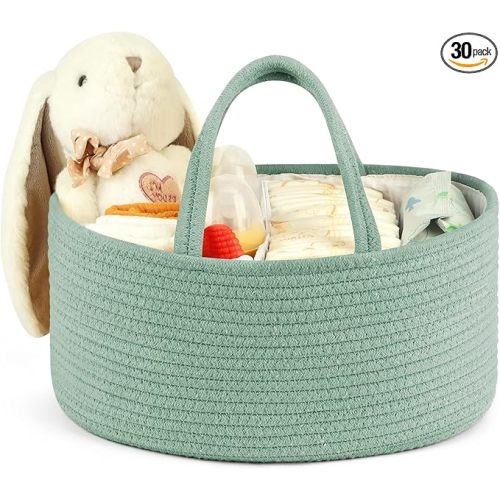Maliton Diaper Caddy Organizer for Baby, Portable Diaper Storage Organizer for Changing Table and Car, Cotton Rope Nursery Storage Bin Basket for Baby Shower, Newborn Essentials Must Haves - Green