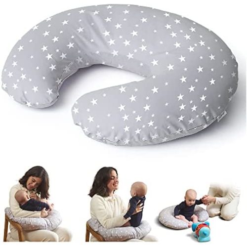 Niimo Nursing Pillow for Breastfeeding - Multifunctional Breastfeeding Pillows for Mom, Bottle Feeding, Baby Support, Breast Feeding, Washable Feeding Pillow, Removable Cover, Grey White Star