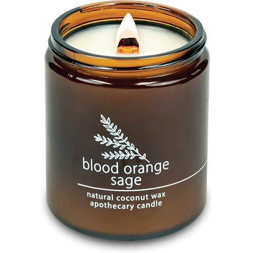 Hemlock Park Crackling Wood Wick Candle Handcrafted with Natural Coconut Wax (Standard 8 oz, Blood Orange Sage)