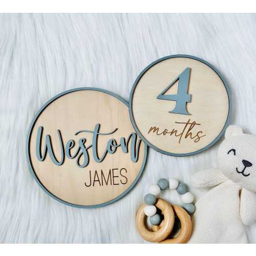 Wooden Interchangeable Milestone Cards, Personalized Baby Name Sign, Baby Monthly Milestone Markers, Baby Monthly Signs, Baby Milestone Disc