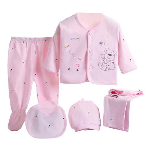 NIEWTR 5Pcs Baby Boy Girl Clothes Sets Cute Tops+Hat+Pants+Bib+Sock Shose+Romper Outfits Set Baby JumpsuitNewborn Baby Layette Sets