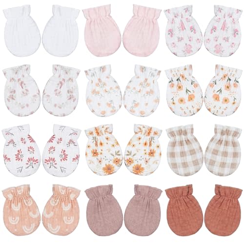 Chicingyou Muslin Baby Mittens for Newborn 100% Cotton No Scratch Soft Breathable Infant Gloves for Boys Girls 0-6 Month