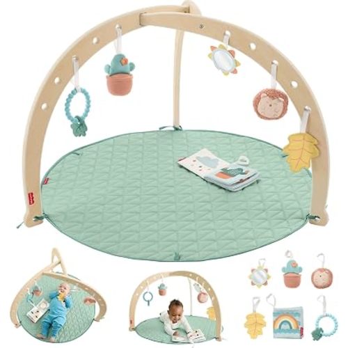 Fisher-Price Wood Baby Playmat Lay & Play Deluxe Activity Gym with Wooden Frame & Tummy Time Sensory Toys for Newborns 0+ Months