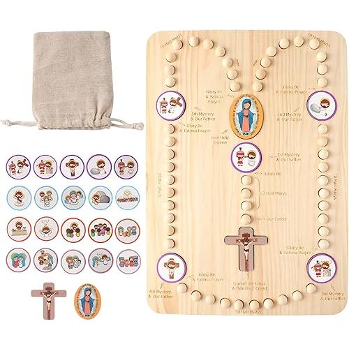 Wooden Rosary Board Catholic Gifts for Kids,Catholic Toys to Learn for Pray The Rosary,Christian Board Games Gifts,Catholic Baptism Christening Gifts for Girls,First Holy Communion Gifts for Boys