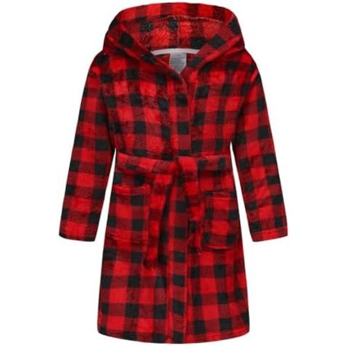 Boys Fleece Robe Hooded Toddler Soft Bathrobe Pajamas Sleepwear for Kids Girls 2-16 Years