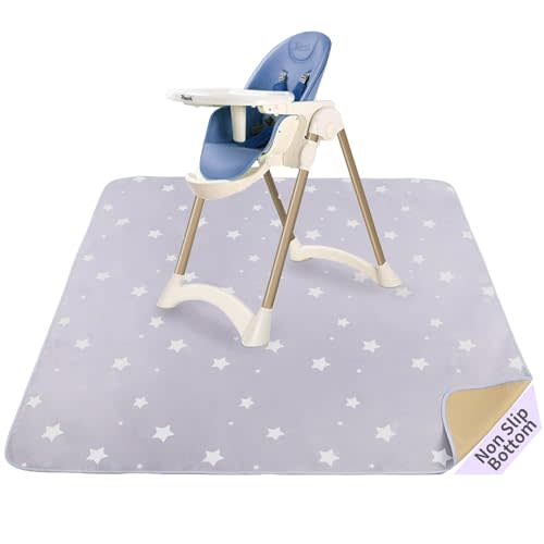 DFHY Splat Mat for Under High Chair/Arts/Crafts/Outdoor Picnic Mat, Washable Baby Spill Mat Waterproof Anti-Slip Floor Splash Mat, 51"x 51"Portable Baby Play Mat and Table Cloth-Light Grey Stars
