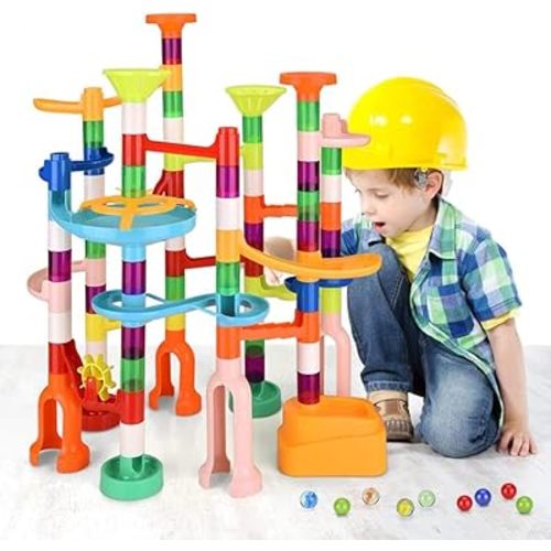 Marble Run,135 PCS Marble Maze Building Block Toys Gravitrax Marble Run for Kids,STEM Learning Toys Marble Track Race Tower Model Creative Birthday Gift with 60 Marbles for Boys & Girls 3 4 5 6 7 8 9