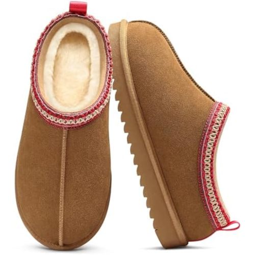 Evshine Women’s Genuine Suede Slippers, Fuzzy Warm House Shoes for Indoor Outdoor, Great Gift for Winter Comfort
