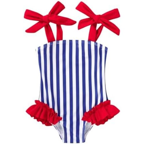Toddler Swimsuit Girl Solid Color Stripe One-Piece Baby Bathing Suits