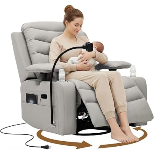 Olela Power Glider Recliner Nursery Chair, Swivel Rocking Chair, Grey